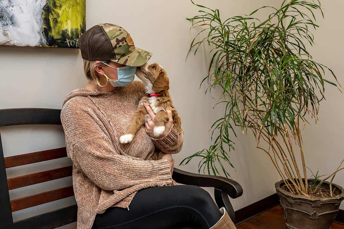 A canine patient with their companion. A canine patient with their companion.